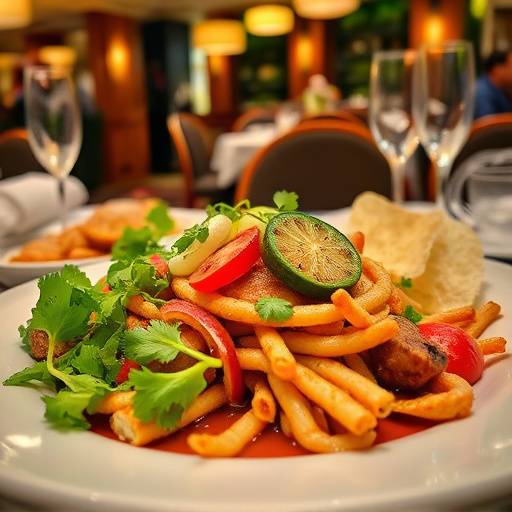 Fotografia de comida deliciosa em um restaurante, destacando os ingredientes frescos e a apresentação impecável.
