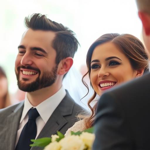 Fotografia de um casal sorrindo durante a cerimônia de casamento