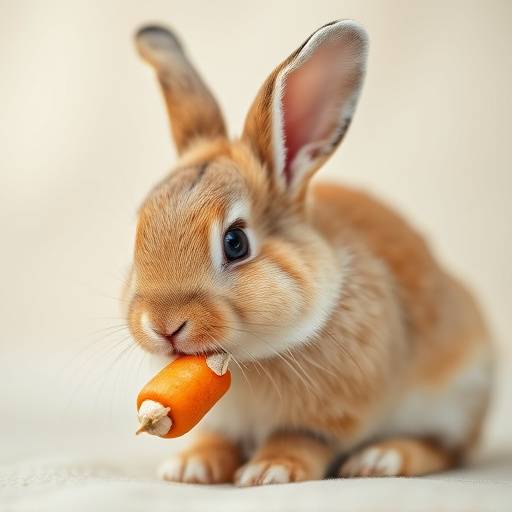Fotografia de um coelho comendo uma cenoura, mostrando sua fofura e delicadeza.